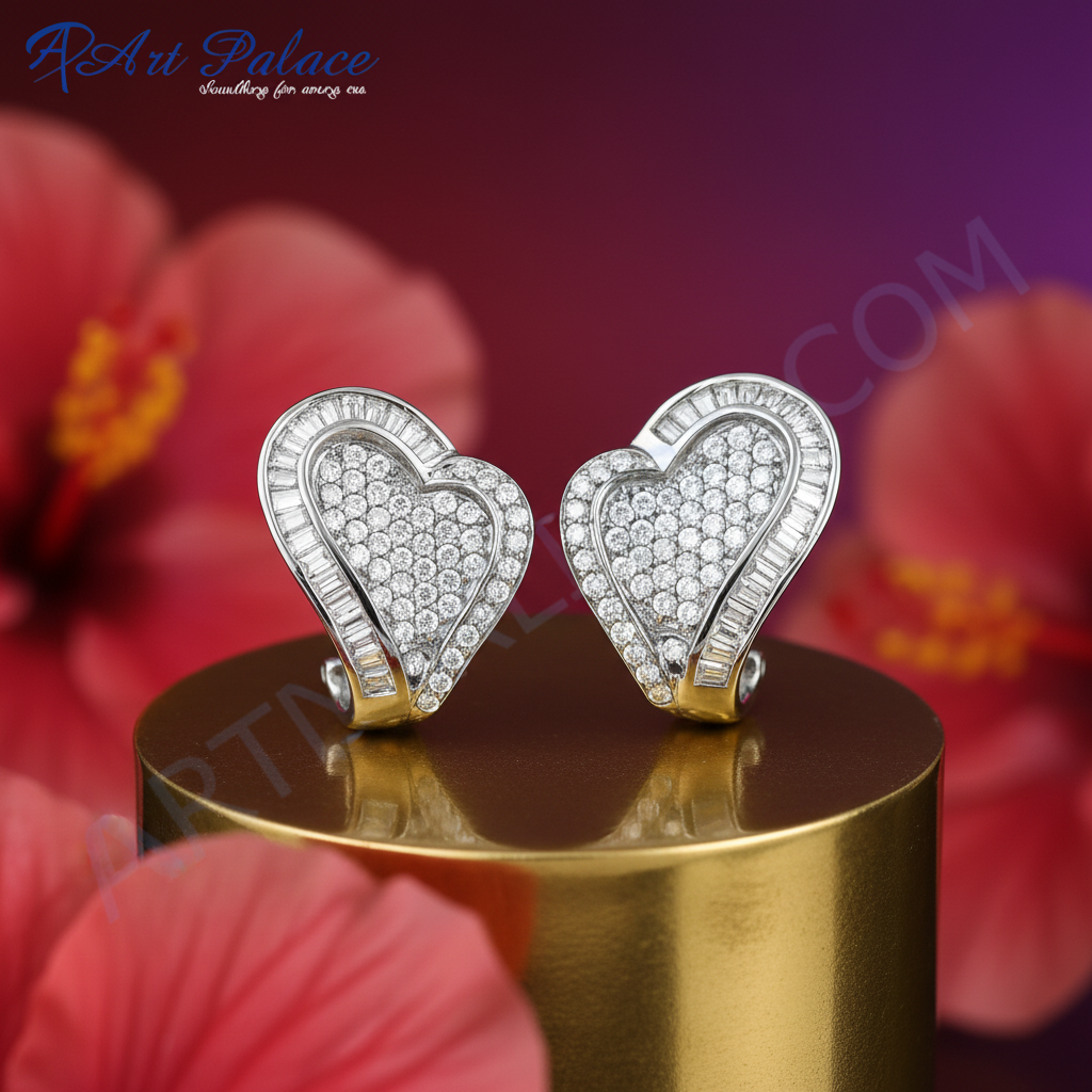 Diamond Heart Earrings | White Gold Studs for Women