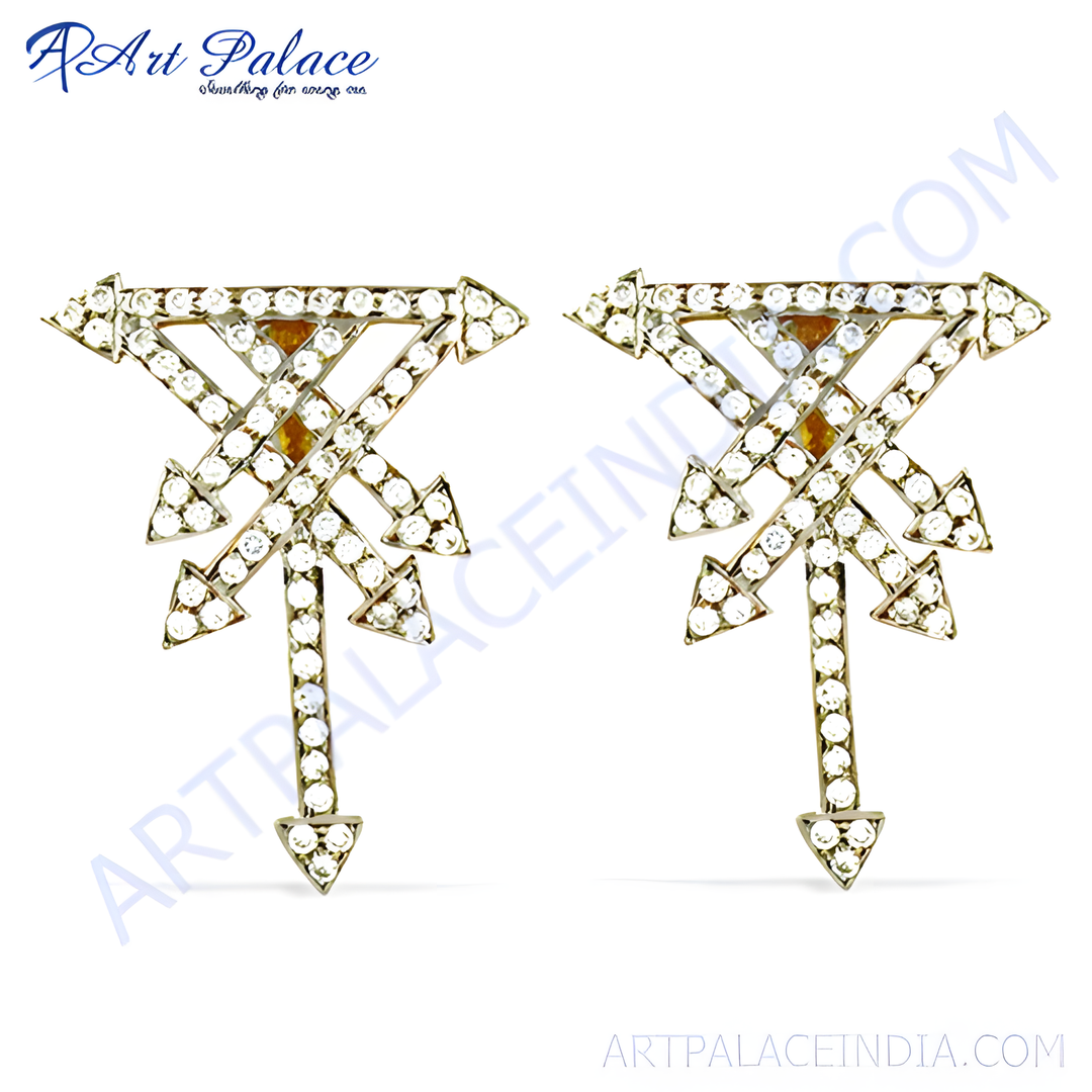gold plating arrow stud earrings with diamond accents. Women's jewelry with a unique arrow design.