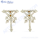 Load image into Gallery viewer, gold plating arrow stud earrings with diamond accents. Women's jewelry with a unique arrow design.
