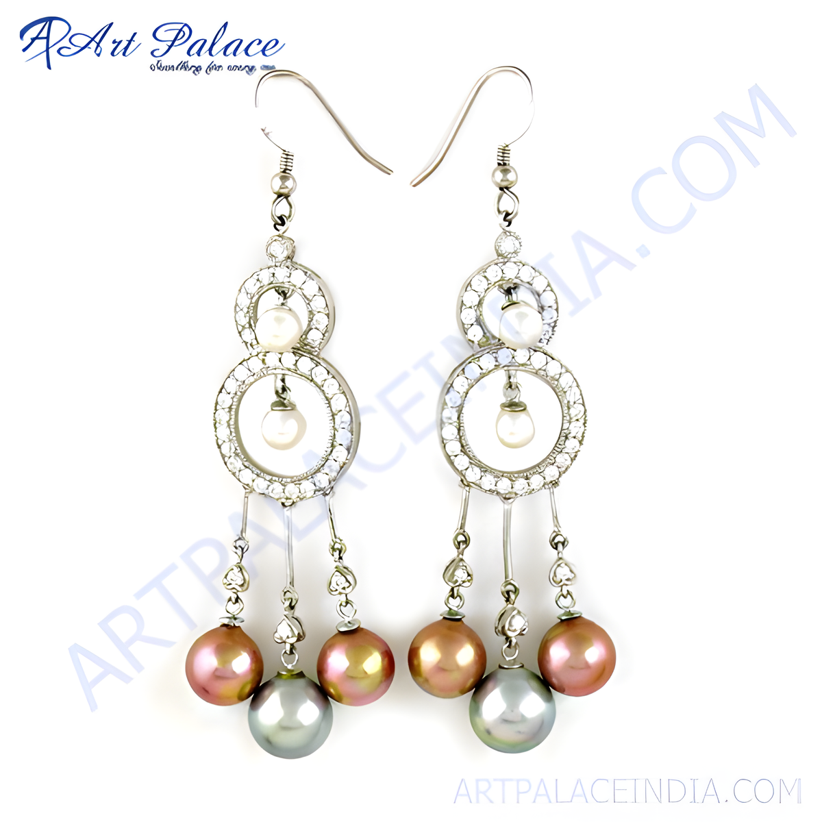 Silver dangle chandelier earrings with freshwater pearls in multiple colors