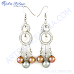 Load image into Gallery viewer, Silver dangle chandelier earrings with freshwater pearls in multiple colors
