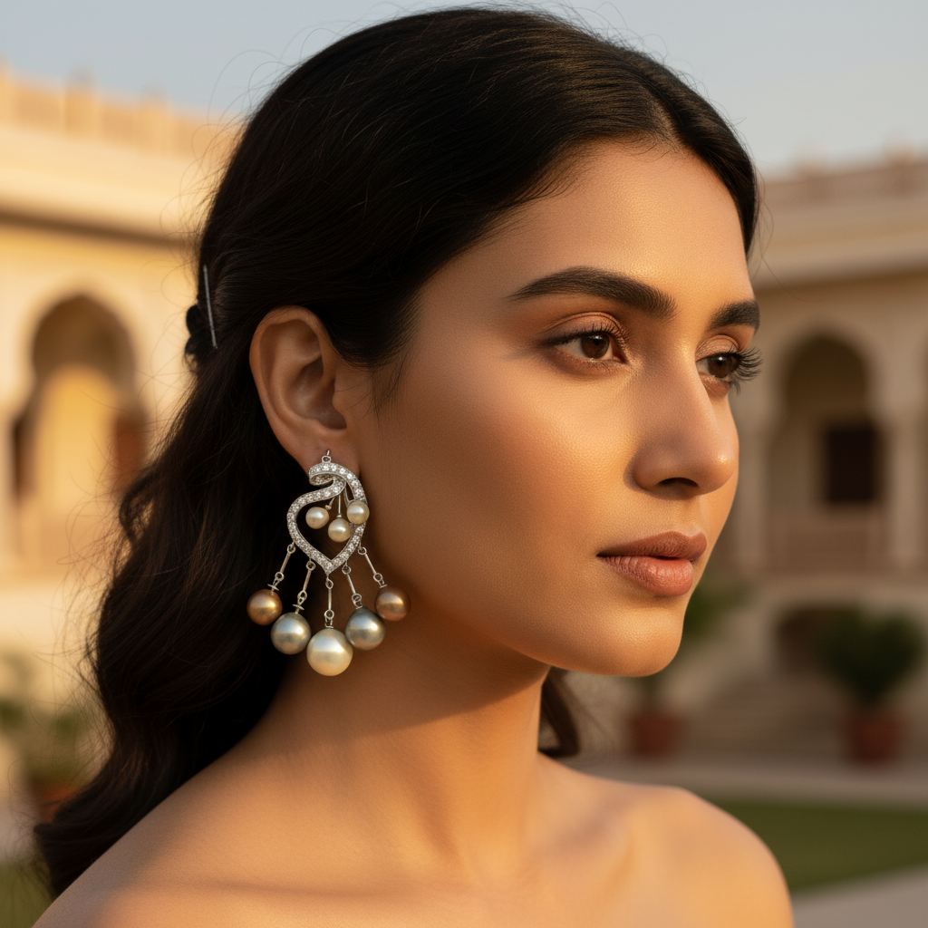 Silver Pearl Chandelier Earrings for Women | Dangle Earrings