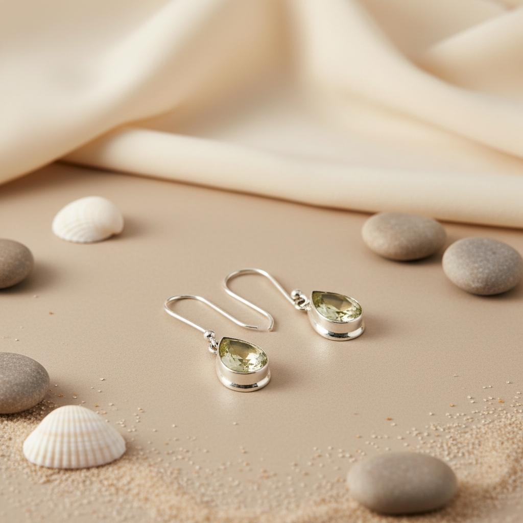 925 Silver Green Amethyst Teardrop Earrings for Women
