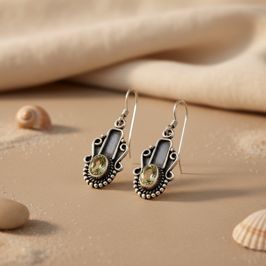 925 Silver Green Amethyst Earrings for Women | Dangle Jewelry