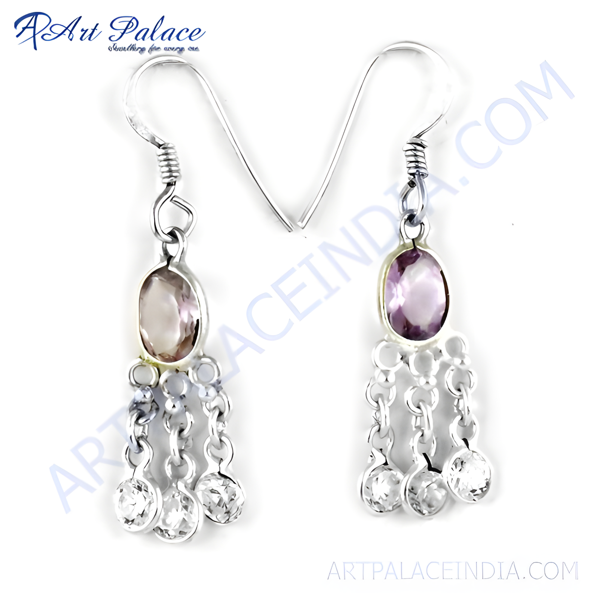 925 sterling silver dangle earrings with amethyst and cubic zirconia gemstones
