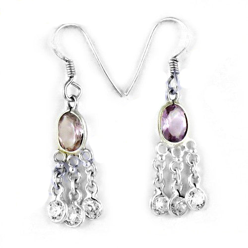 925 Silver Amethyst & CZ Dangle Earrings for Women | Gift