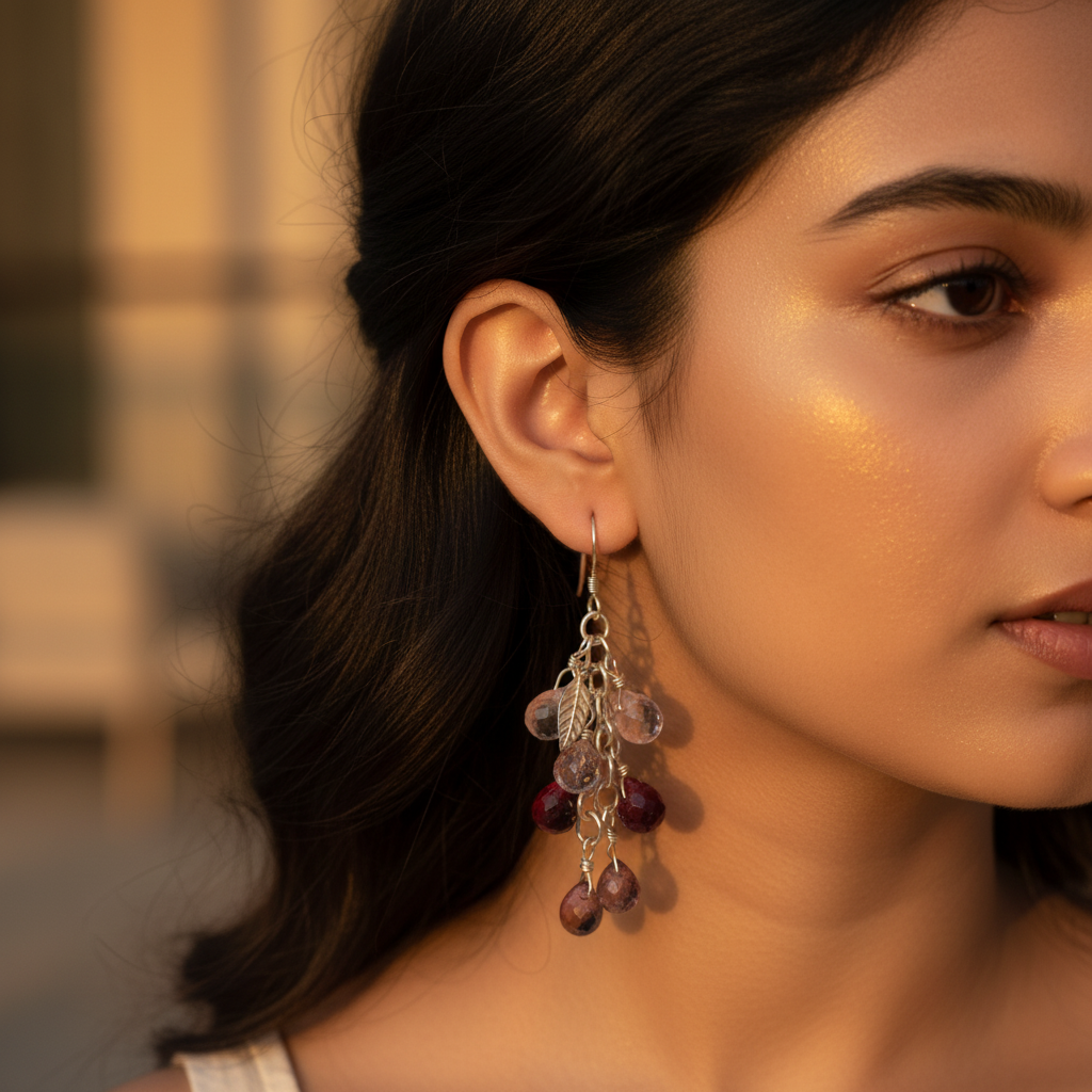 Silver Drop Earrings with Gemstone Accents for Women