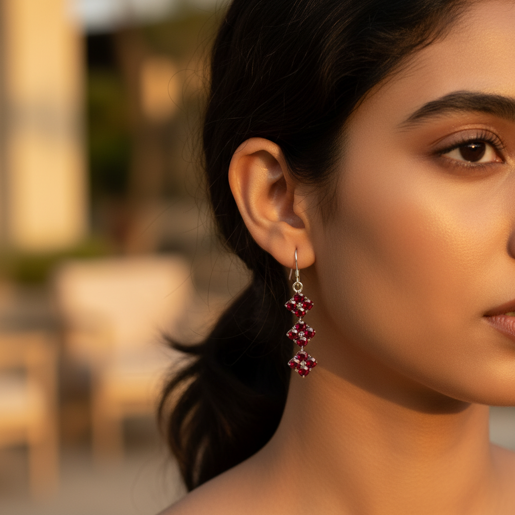 925 Silver Garnet Drop Earrings for Women | Gemstone Jewelry