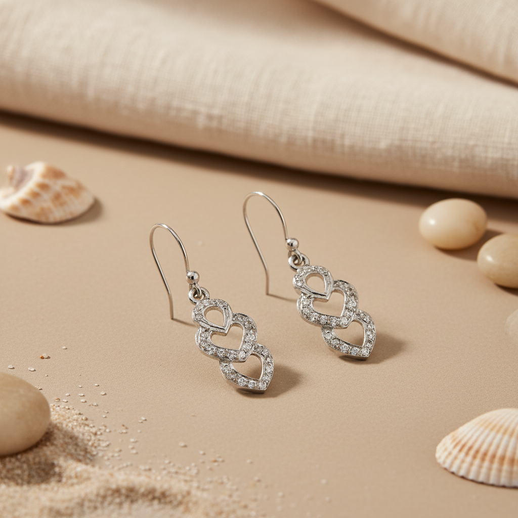 925 Silver Double Heart Earrings | Women's Jewelry | Gift