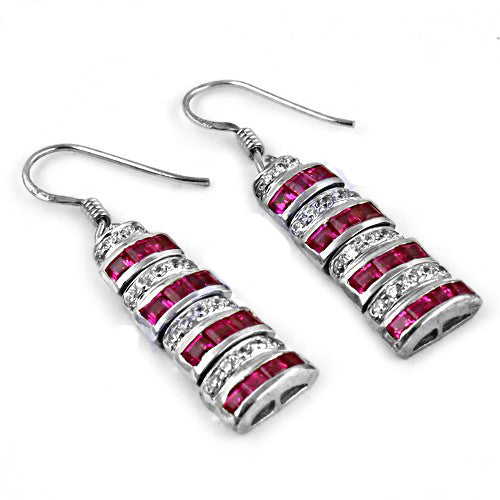 Silver Ruby & Diamond Earrings | Dangle Drop Earrings for Women