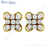 Load image into Gallery viewer, gold plating stud earrings with square cluster of round diamonds. Elegant and sparkling design.
