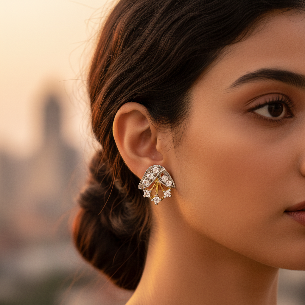 Diamond Stud Earrings in gold plating Finish | For Women | Artpalace