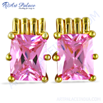 Load image into Gallery viewer, gold plating stud earrings featuring vibrant pink gemstones, perfect for any occasion.
