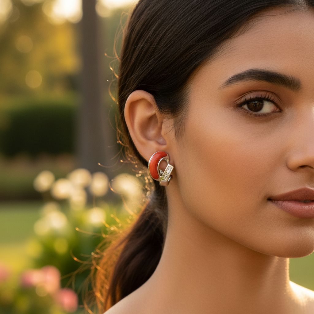 Silver coral hoop earrings for women | statement jewelry