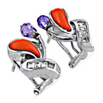 Load image into Gallery viewer, Silver Stud Earrings with Coral &amp; Amethyst | Women's Fashion Jewelry
