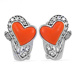 Load image into Gallery viewer, Silver Heart Earrings with Orange Enamel &amp; Cubic Zirconia
