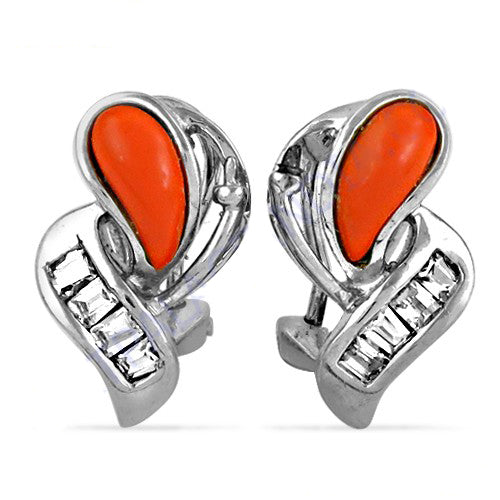 Silver Coral Stud Earrings for Women | Fashion Jewelry