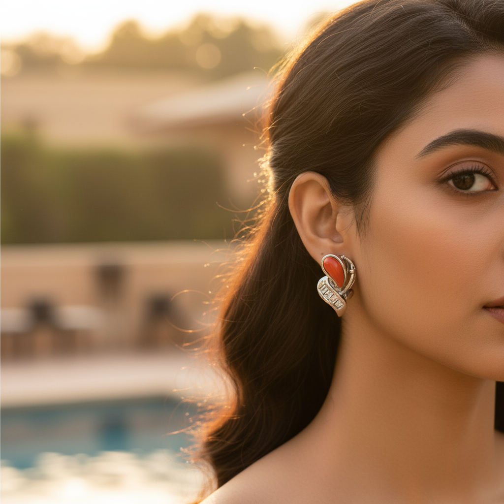 Silver coral stud earrings for women | fashion jewelry