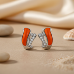 Load image into Gallery viewer, Silver Orange Enamel Earrings with Cubic Zirconia | Women's Jewelry

