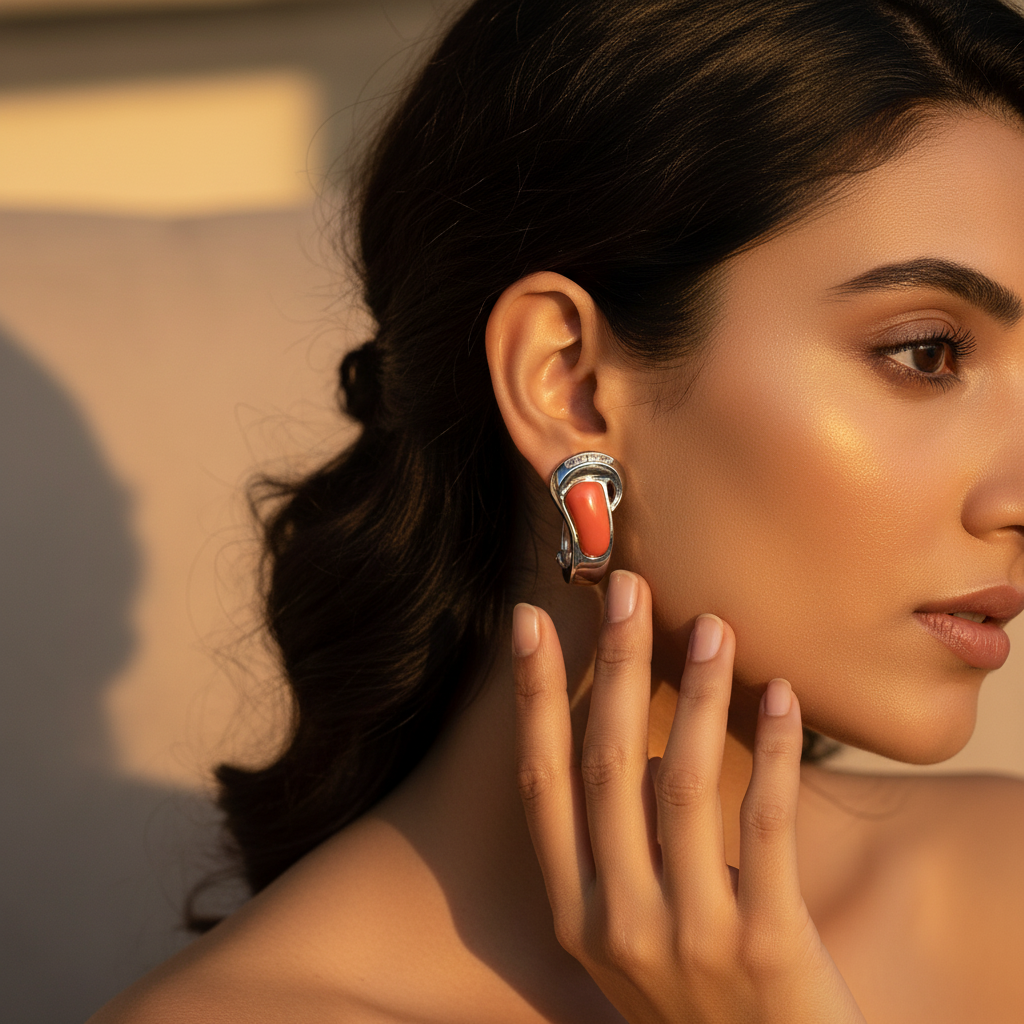 Silver coral earrings for women | statement jewelry
