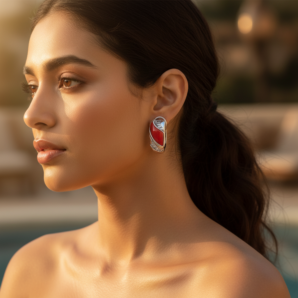 Silver red coral earrings | women's fashion jewelry