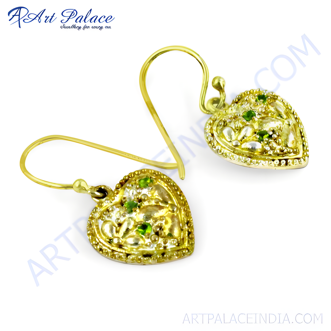 gold plating Heart Green Gemstone Earrings | Women's Fashion Jewelry