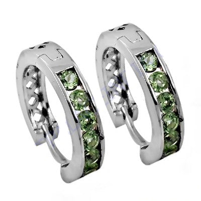 925 Silver Green Gemstone Hoop Earrings | Women's Jewelry