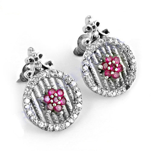 925 Silver Ruby Stud Earrings for Women | Floral Design