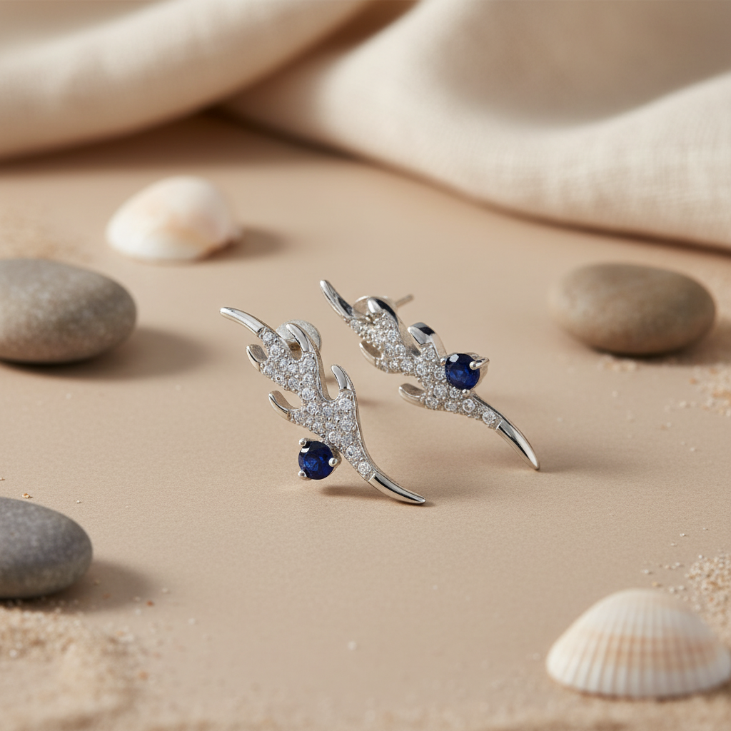 Silver Sapphire Stud Earrings for Women | Dainty Jewelry Gift