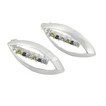 Load image into Gallery viewer, Silver Leaf Earrings with Green &amp; Black Stones | Artpalace
