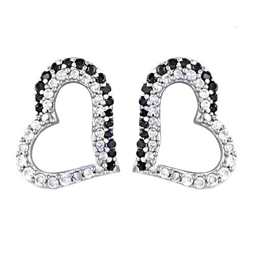 925 Silver Heart Stud Earrings | Black & White Stone | For Women