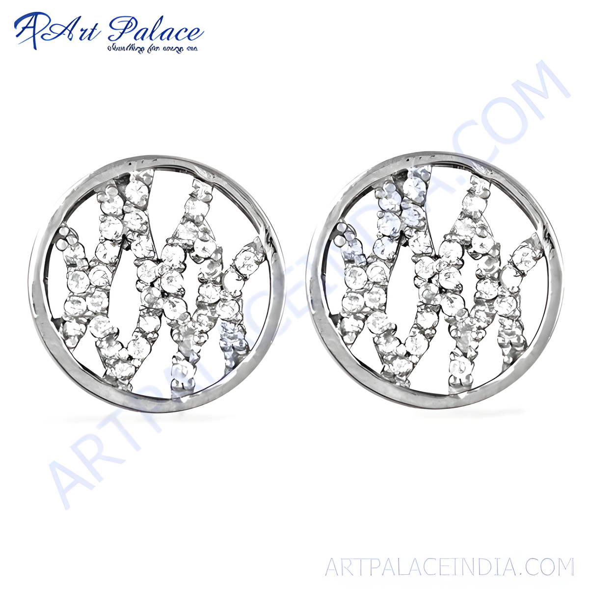 Silver stud earrings with round design and sparkling cubic zirconia stones, perfect for gifting and everyday wear