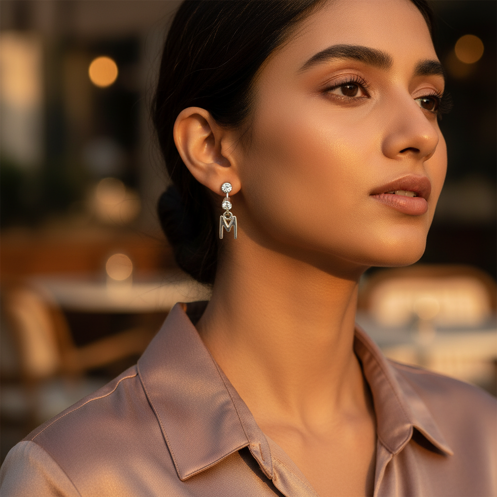 925 Silver Letter 'M' Stud Earrings | Women's Jewelry Gift
