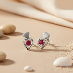Load image into Gallery viewer, Silver Heart Ruby Stud Earrings for Women | Gift Jewelry
