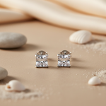 Load image into Gallery viewer, Silver Stud Earrings with Square White Gemstone for Women
