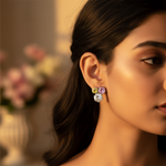 Load image into Gallery viewer, Silver Stud Earrings with Pink, Yellow &amp; White Gemstones
