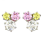 Load image into Gallery viewer, Silver Stud Earrings with Pink, Yellow &amp; White Gemstones
