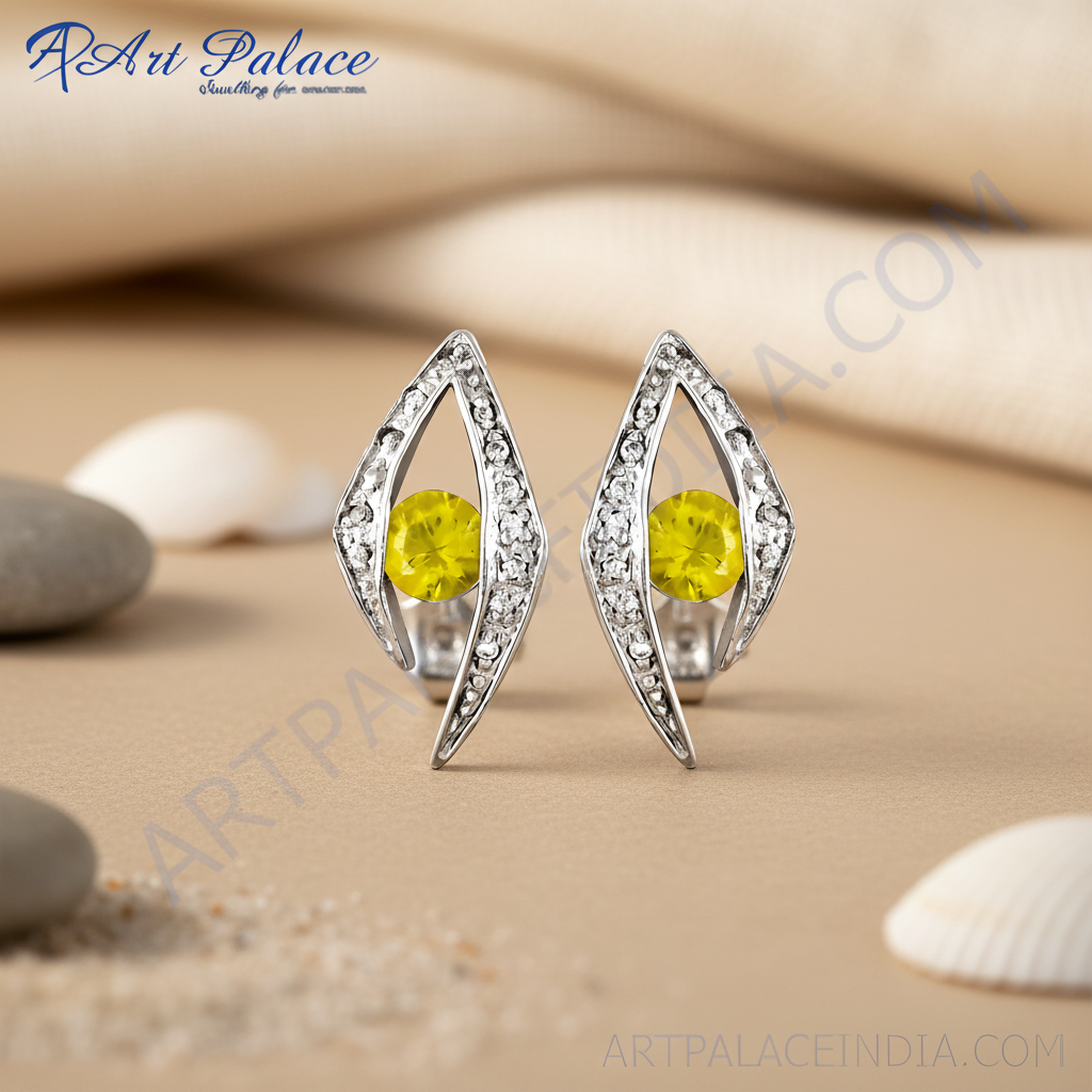 925 Silver Yellow Gemstone Earrings | For Women | Daily Wear