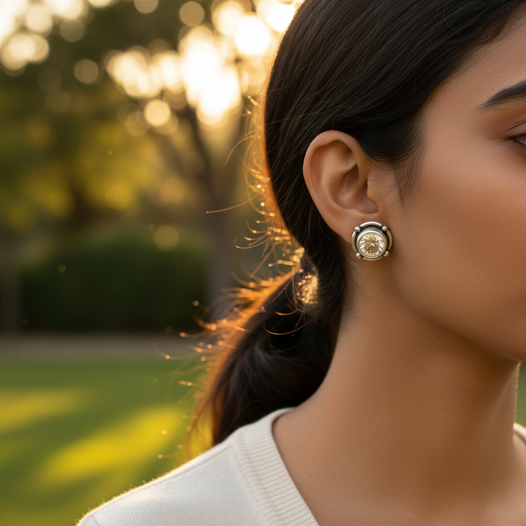 925 Silver Stud Earrings with White Gemstone | For Women