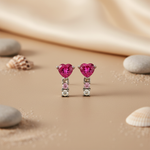 Load image into Gallery viewer, Silver Heart-Cut Ruby Drop Earrings for Women | Dangle Earrings
