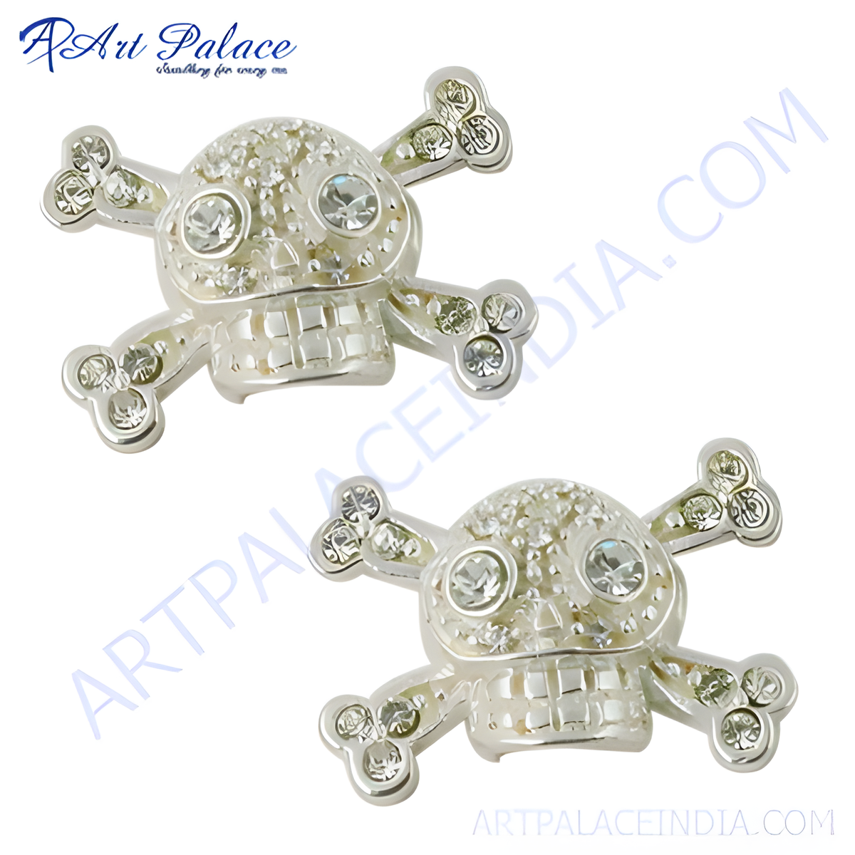 Silver crystal skull brooch pin with sparkling crystals