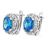 Load image into Gallery viewer, 925 Silver Blue Topaz Earrings | Halo Studs for Women
