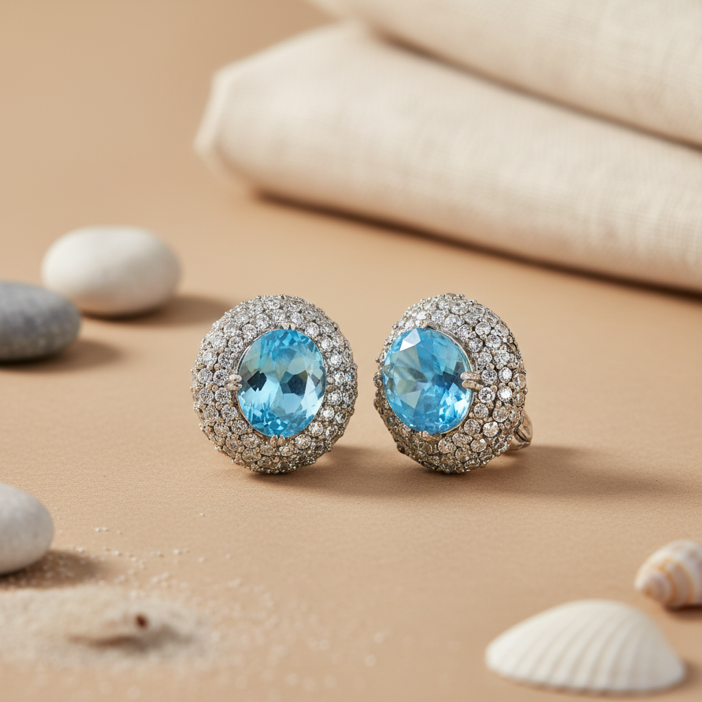 Silver Blue Gemstone Stud Earrings for Women | Daily Wear