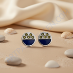 Load image into Gallery viewer, Silver Stud Earrings with Blue Enamel &amp; Green Stone Accents
