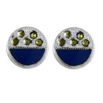 Load image into Gallery viewer, Silver Stud Earrings with Blue Enamel &amp; Green Stone Accents
