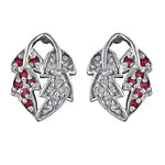 Load image into Gallery viewer, Silver Leaf Stud Earrings with Ruby &amp; Diamond Accents
