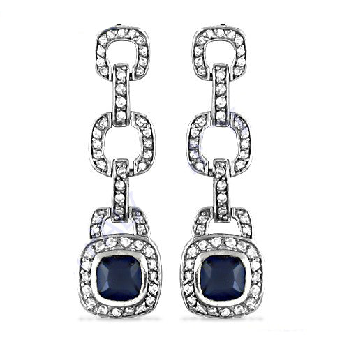 Silver Sapphire Drop Earrings | Chain Link Dangle Earrings for Women