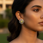 Load image into Gallery viewer, Silver Cats Eye Stud Earrings for Women | Floral Design
