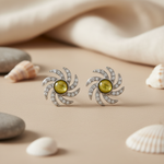 Load image into Gallery viewer, Silver Cats Eye Stud Earrings for Women | Floral Design
