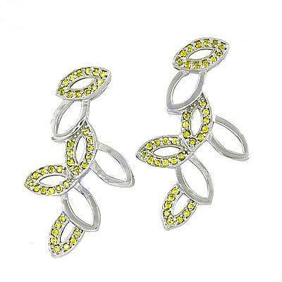 Silver Leaf Earrings with Yellow Gemstones | Women's Jewelry
